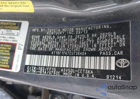 2014 Toyota Camry Se from USA, damaged, VIN 4T1BF1FK7EU736404